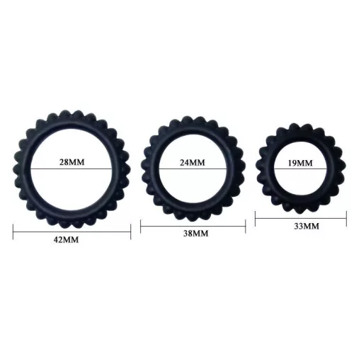BAILE - TITAN KÉSZLET 3PCS COCK RING BLACK 2,8 + 2,4 + 1,9 CM