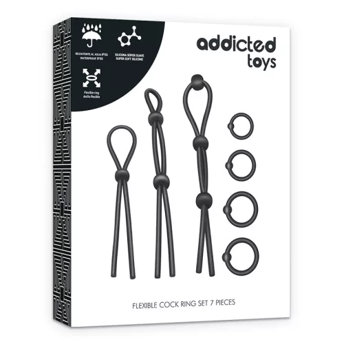 ADDICTED TOYS - RUGALMAS SZILIKON FARKASGYŰRŰ KÉSZLET, 7 DARAB