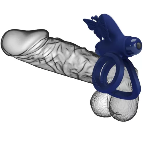 PRETTY LOVE - JAMELE DUPLA GYŰRŰ VIBRÁCIÓVAL ÉS PILLANGÓ STIMULÁTOR KÉK