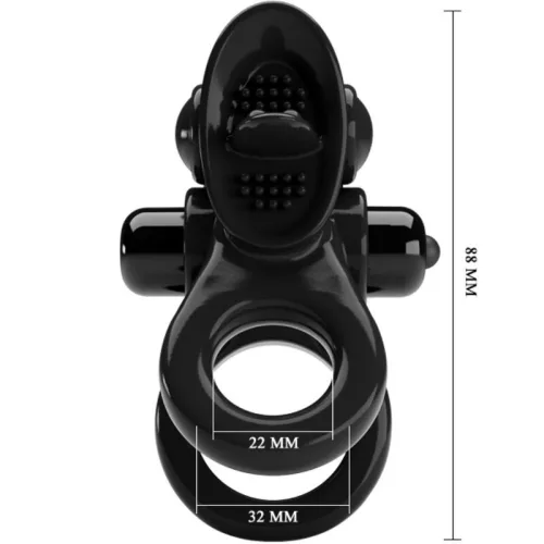 PRETTY LOVE - SZENVEDÉLYES GYŰRŰ, DUPLA REZGŐ GYŰRŰ + CLITORIS STIMULATOR BLACK