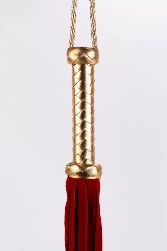 Flogger mit metallischem Leder-Griff und Wildleder-Tails Rot 18"