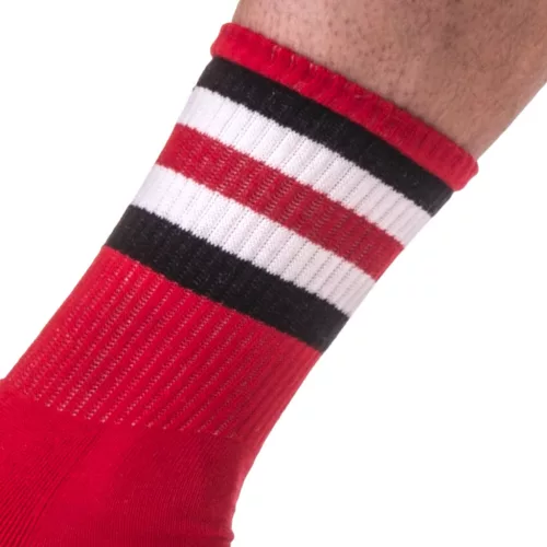 PandaSocks - csíkos fél zokni piros-fekete-fehér kombinációban