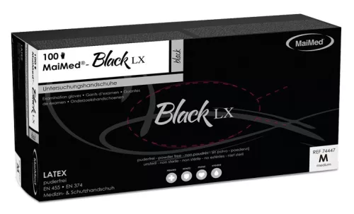 BLACK LX – pormentes fekete latex kesztyű 100 db-os dobozban