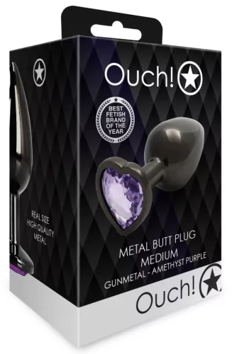 Bijou Heart Gem M – prémium análgyöngy, fekete-lila 7 x 3.3 cm