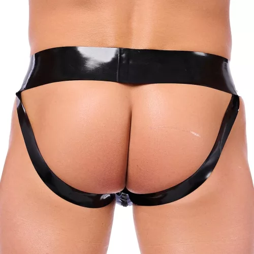 Xrub – zipzáras latex jockstrap fekete-fehér színben