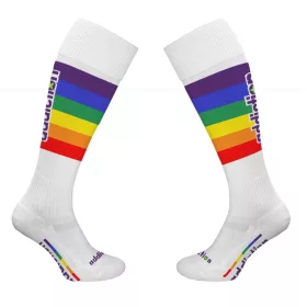 Pride Football – fehér szivárványos magas zoknik