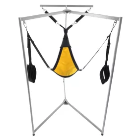   Kit Sling – gelbe dreieckige Stoffschaukel mit grauem Rahmen