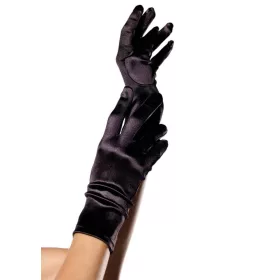 Handgelenklange Satinhandschuhe, schwarz, O/S