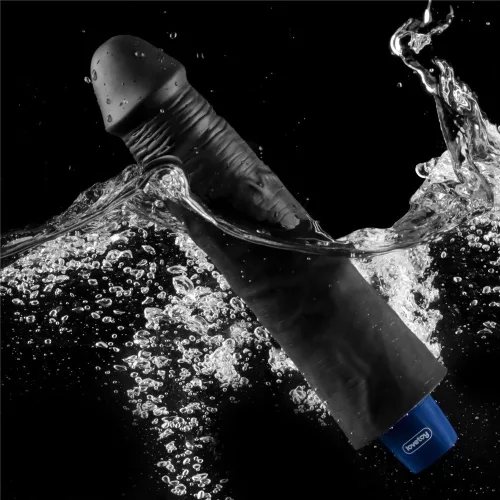 9,5" REAL SOFTEE wiederaufladbarer vibrierender Dildo (Schwarz)_B15O50_4