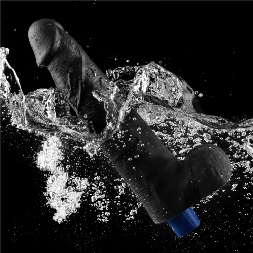 10,5" REAL SOFTEE wiederaufladbarer vibrierender Dildo (Schwarz)_B15O50_4