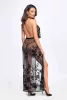 Divinity Langflock-Netzkleid mit offenem Rücken – S
